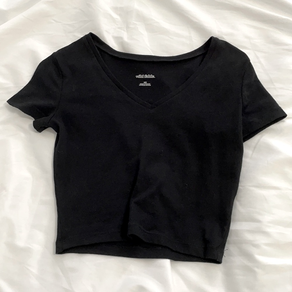 wild fable black v-neck cropped tee